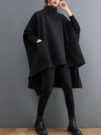 Urban Solid Color High-Neck High-Low Sweatshirt Top