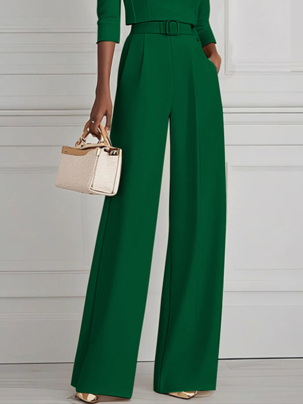 High Waisted Straight Leg Pleated Solid Color Split-Joint Pants Trousers