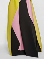 A-Line Loose Color-Block Pleated Split-Joint Round-Neck Maxi Dresses