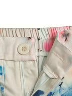 Pockets Graffiti Printed Contrast Color Buttoned Wide Leg High Waisted Trousers Pants