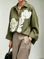 Flower Print Buttoned Loose Long Sleeves Lapel Blouses&shirts Tops