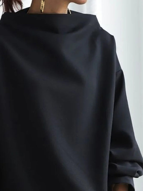 Solid Color Loose Long Sleeves High-neck Sweatershirt