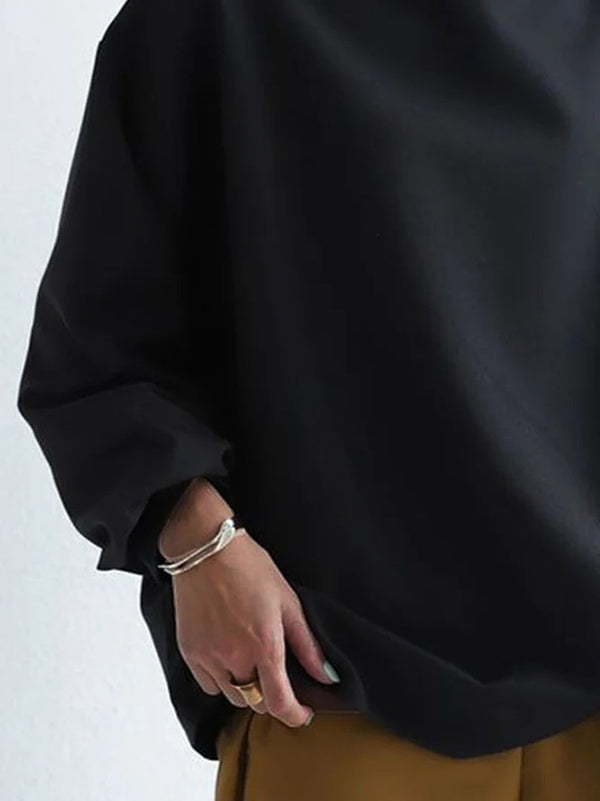 Solid Color Loose Long Sleeves High-neck Sweatershirt