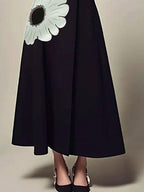 A-Line Long Sleeves Flower Print High Neck Midi Dresses
