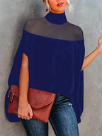 See-Through Batwing Sleeves High-neck Blouses&shirts Tops