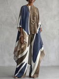 Contrast Color Asymmetric Three-quarter Sleeves Loose Boat Neck Blouses&shirts Tops