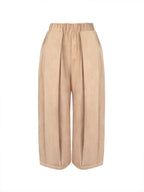 Solid Color Pockets Pleated Wide Leg Loose Pants