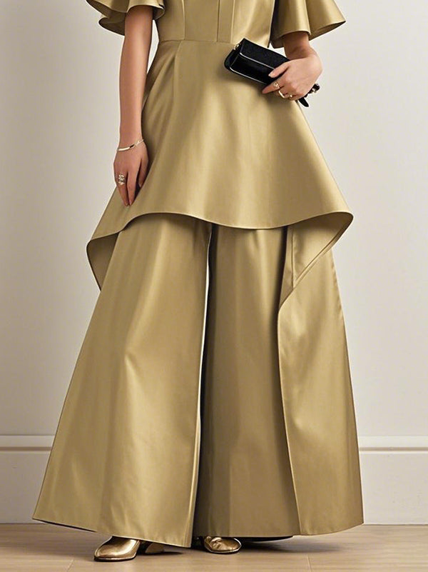 High Waisted Loose Shiny Solid Color Pants Trousers
