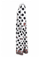 Polka-Dot Pockets Pleated Contrast Color Buttoned Big Hemline Puff Sleeves Loose Stand Collar Maxi Dresses