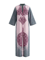 Loose Three-Quarter Sleeves Contrast Color Ethnic Printed Pockets V-Neck Jumpsuits