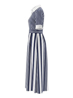 A-Line Loose Buttoned Contrast Color No Belt Striped Lapel Maxi Dresses