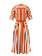 A-Line Loose Buttoned Contrast Color No Belt Striped Lapel Maxi Dresses