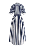 A-Line Loose Buttoned Contrast Color No Belt Striped Lapel Maxi Dresses