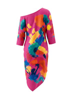 Long Sleeves Loose Asymmetric Contrast Color Pockets Printed One-Shoulder Maxi Dresses