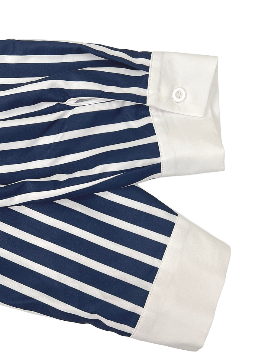 A-Line Loose Buttoned Contrast Color No Belt Striped Lapel Maxi Dresses
