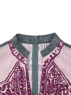 Loose Three-Quarter Sleeves Contrast Color Ethnic Printed Pockets V-Neck Jumpsuits